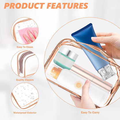 Clear Makeup Bag,Portable Travel Toiletry Bags with Zipper, TSA Approved Clear Organizer Bags, PVC Cosmetic Pouch for Airport Airline Compliant