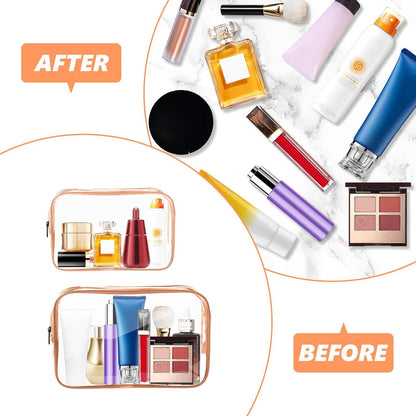 Clear Makeup Bag,Portable Travel Toiletry Bags with Zipper, TSA Approved Clear Organizer Bags, PVC Cosmetic Pouch for Airport Airline Compliant