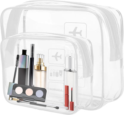 Clear Makeup Bag,Portable Travel Toiletry Bags with Zipper, TSA Approved Clear Organizer Bags, PVC Cosmetic Pouch for Airport Airline Compliant