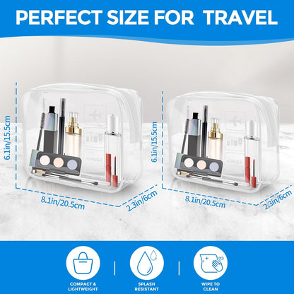 Clear Makeup Bag,Portable Travel Toiletry Bags with Zipper, TSA Approved Clear Organizer Bags, PVC Cosmetic Pouch for Airport Airline Compliant