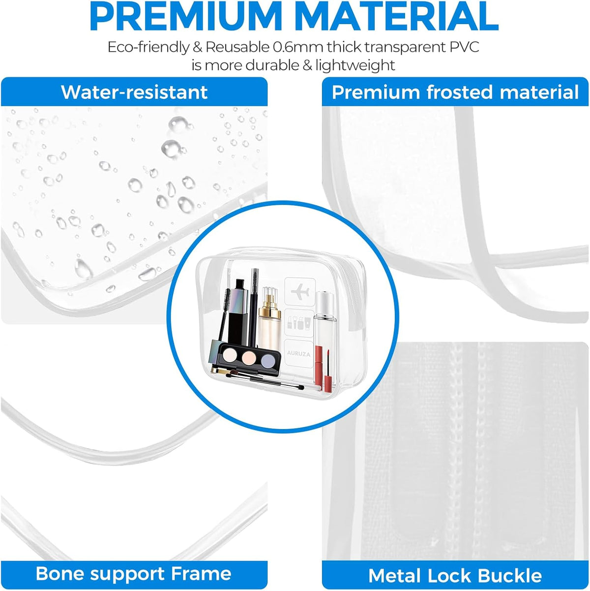 Clear Makeup Bag,Portable Travel Toiletry Bags with Zipper, TSA Approved Clear Organizer Bags, PVC Cosmetic Pouch for Airport Airline Compliant