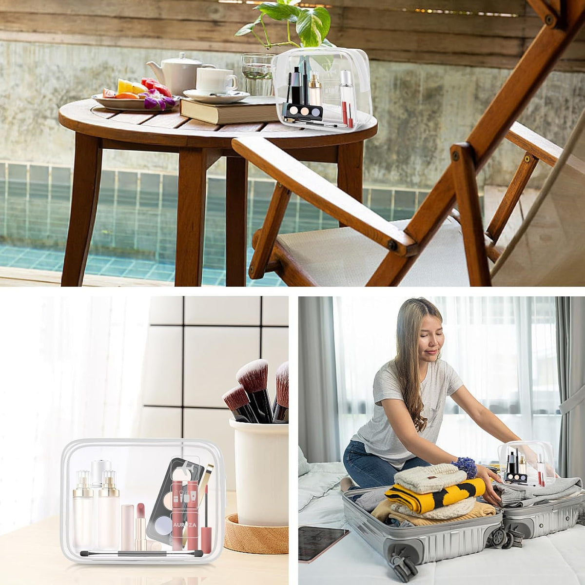 Clear Makeup Bag,Portable Travel Toiletry Bags with Zipper, TSA Approved Clear Organizer Bags, PVC Cosmetic Pouch for Airport Airline Compliant