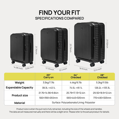 Carry On Luggage 22x14x9 Airline Approved, Top Opening Luggage 20 Inch Suitcase, Expandable, PC Hard Shell, Larger Capacity Carryon, TSA Lock, 360° Spinner Wheels (Black, HBP)