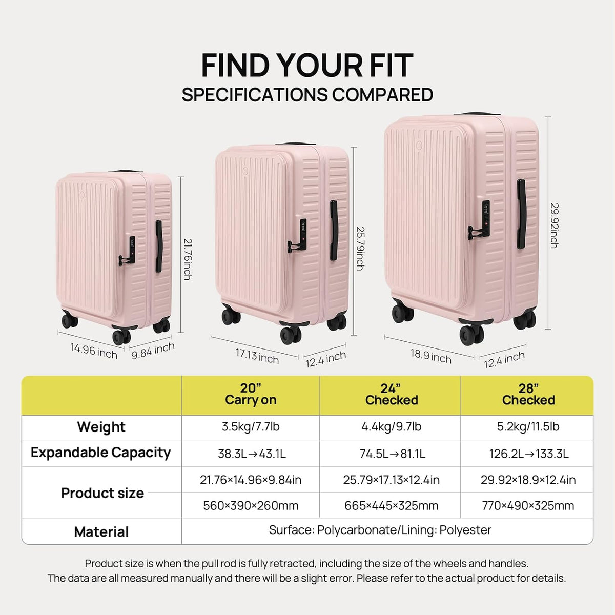 Carry On Luggage 22x14x9 Airline Approved, Top Opening Luggage 20 Inch Suitcase, Expandable, PC Hard Shell, Larger Capacity Carryon, TSA Lock, 360° Spinner Wheels (Black, HBP)