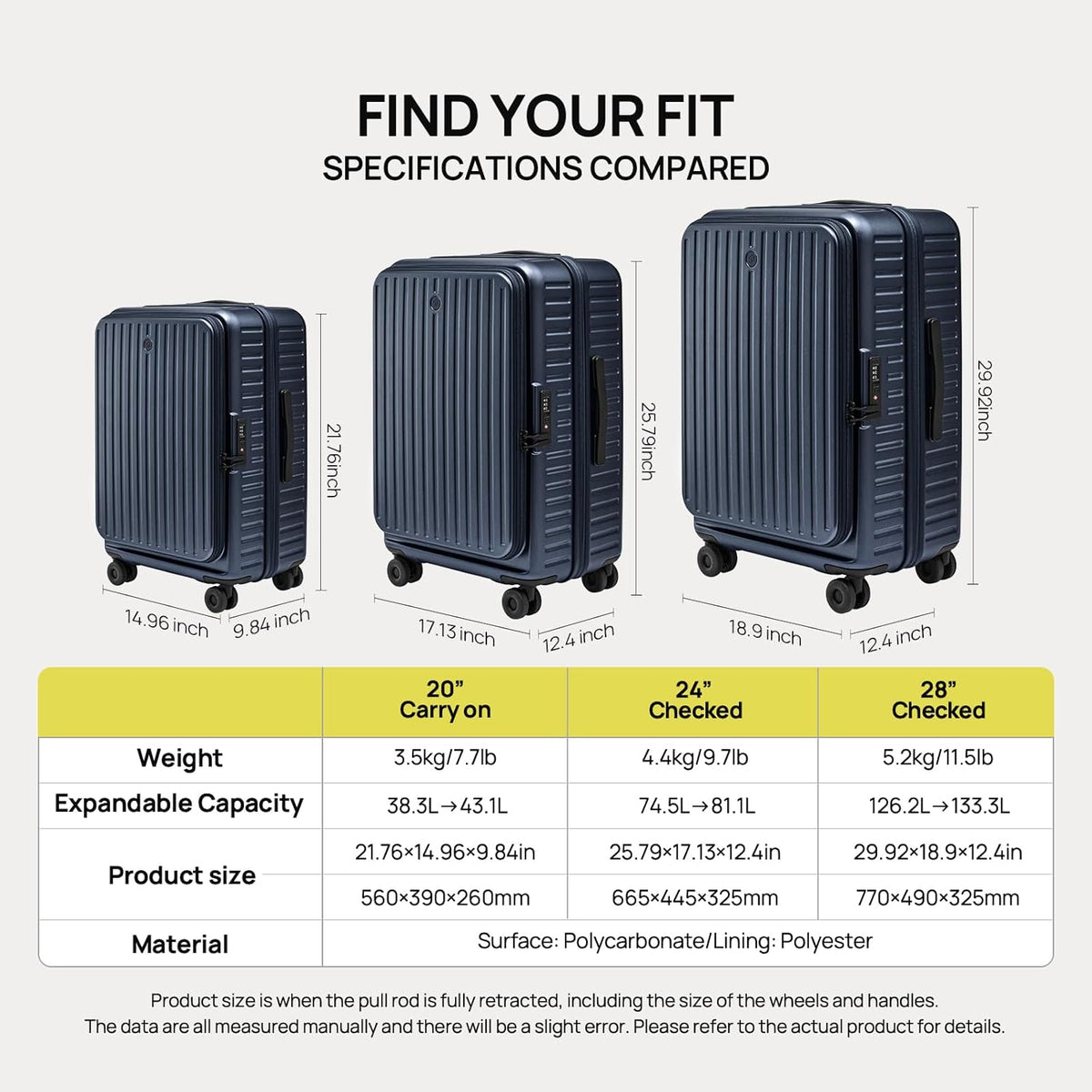 Carry On Luggage 22x14x9 Airline Approved, Top Opening Luggage 20 Inch Suitcase, Expandable, PC Hard Shell, Larger Capacity Carryon, TSA Lock, 360° Spinner Wheels (Black, HBP)