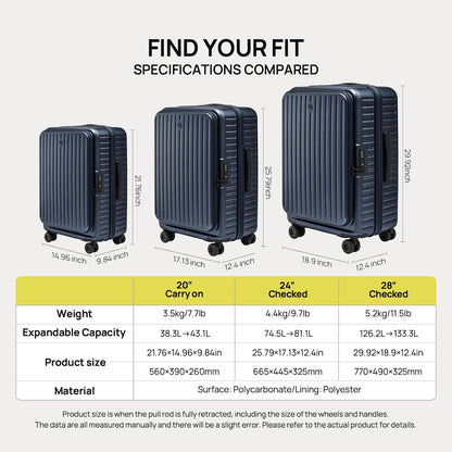 Carry On Luggage 22x14x9 Airline Approved, Top Opening Luggage 20 Inch Suitcase, Expandable, PC Hard Shell, Larger Capacity Carryon, TSA Lock, 360° Spinner Wheels (Black, HBP)