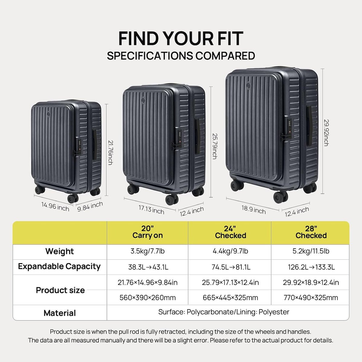 Carry On Luggage 22x14x9 Airline Approved, Top Opening Luggage 20 Inch Suitcase, Expandable, PC Hard Shell, Larger Capacity Carryon, TSA Lock, 360° Spinner Wheels (Black, HBP)