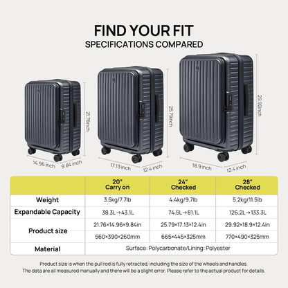 Carry On Luggage 22x14x9 Airline Approved, Top Opening Luggage 20 Inch Suitcase, Expandable, PC Hard Shell, Larger Capacity Carryon, TSA Lock, 360° Spinner Wheels (Black, HBP)