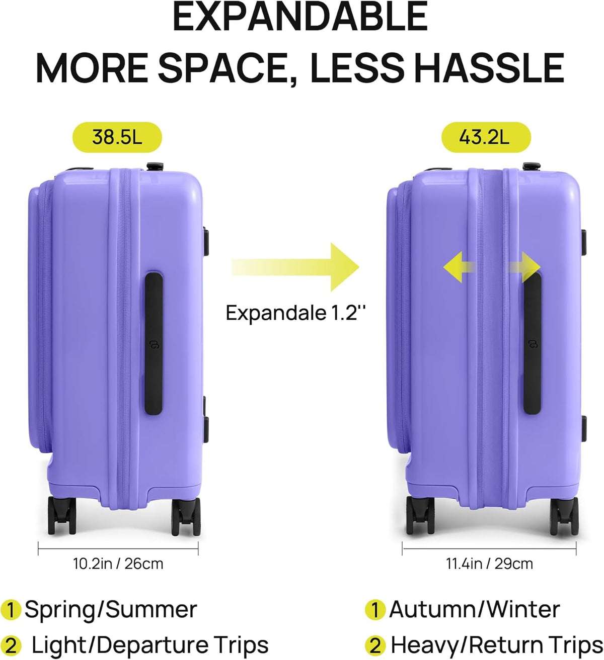 Carry On Luggage 22x14x9 Airline Approved, Top Opening Luggage 20 Inch Suitcase, Expandable, PC Hard Shell, Larger Capacity Carryon, TSA Lock, 360° Spinner Wheels (Black, HBP)