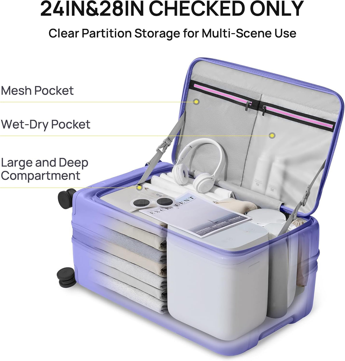 Carry On Luggage 22x14x9 Airline Approved, Top Opening Luggage 20 Inch Suitcase, Expandable, PC Hard Shell, Larger Capacity Carryon, TSA Lock, 360° Spinner Wheels (Black, HBP)
