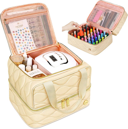Nail Polish Organizer Case Holds 56+ Bottles (15ml/0.5 fl.oz), 2-Layer Nail Bag Organizer Case for UV Lamp, Nail Supplies and Manicure Tools, Nail Gifts for Manicurist Black