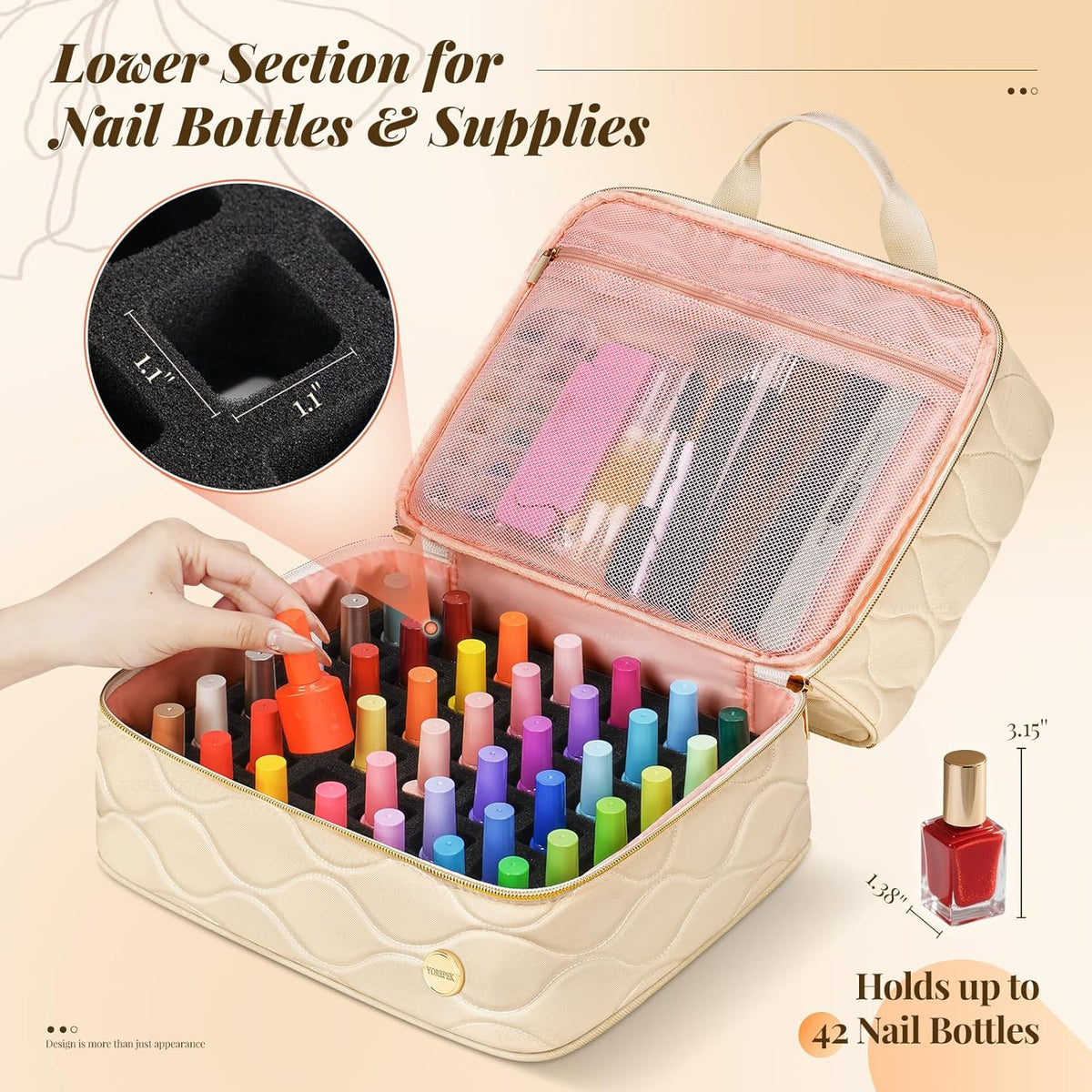 Nail Polish Organizer Case Holds 56+ Bottles (15ml/0.5 fl.oz), 2-Layer Nail Bag Organizer Case for UV Lamp, Nail Supplies and Manicure Tools, Nail Gifts for Manicurist Black