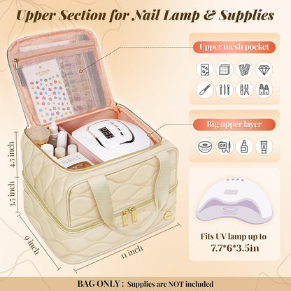 Nail Polish Organizer Case Holds 56+ Bottles (15ml/0.5 fl.oz), 2-Layer Nail Bag Organizer Case for UV Lamp, Nail Supplies and Manicure Tools, Nail Gifts for Manicurist Black