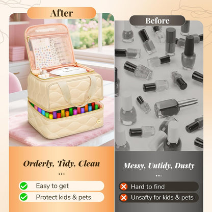 Nail Polish Organizer Case Holds 56+ Bottles (15ml/0.5 fl.oz), 2-Layer Nail Bag Organizer Case for UV Lamp, Nail Supplies and Manicure Tools, Nail Gifts for Manicurist Black