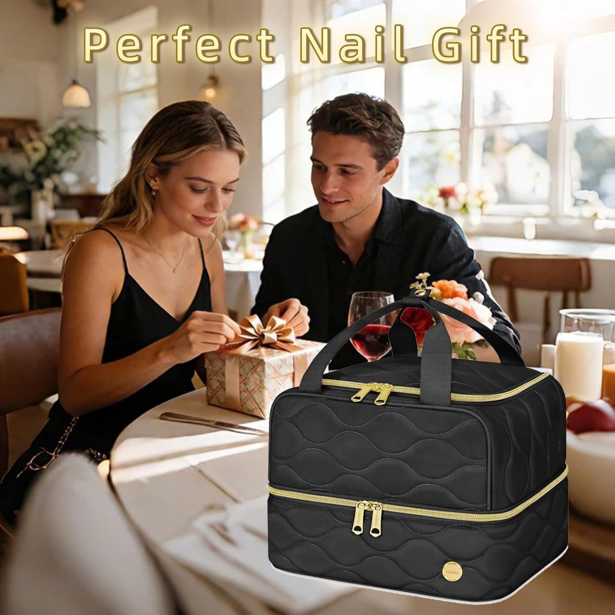 Nail Polish Organizer Case Holds 56+ Bottles (15ml/0.5 fl.oz), 2-Layer Nail Bag Organizer Case for UV Lamp, Nail Supplies and Manicure Tools, Nail Gifts for Manicurist Black