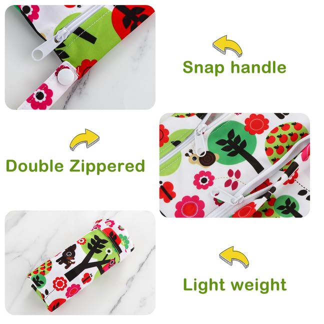 Baby Cloth Diaper Wet/Dry Bags, 2 Pack With Two Zippered Pockets, Waterproof Washable Reusable for Travel, Beach, Pool, Gym, Swimsuits or Wet Clothes, L0113