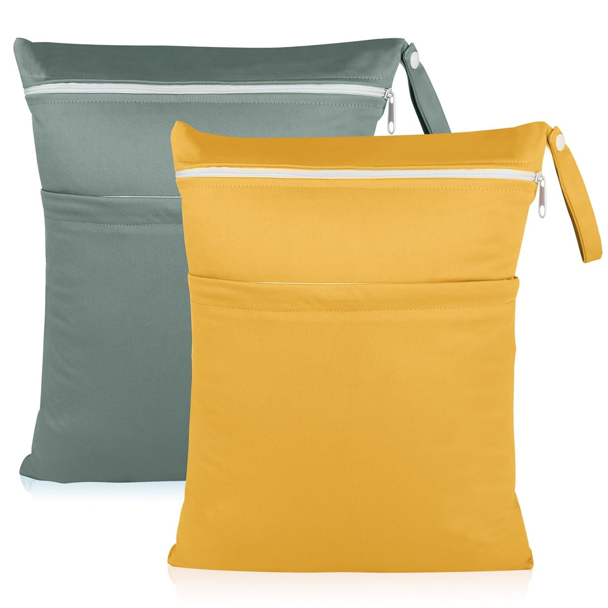 Baby Cloth Diaper Wet/Dry Bags, 2 Pack With Two Zippered Pockets, Waterproof Washable Reusable for Travel, Beach, Pool, Gym, Swimsuits or Wet Clothes, L0113
