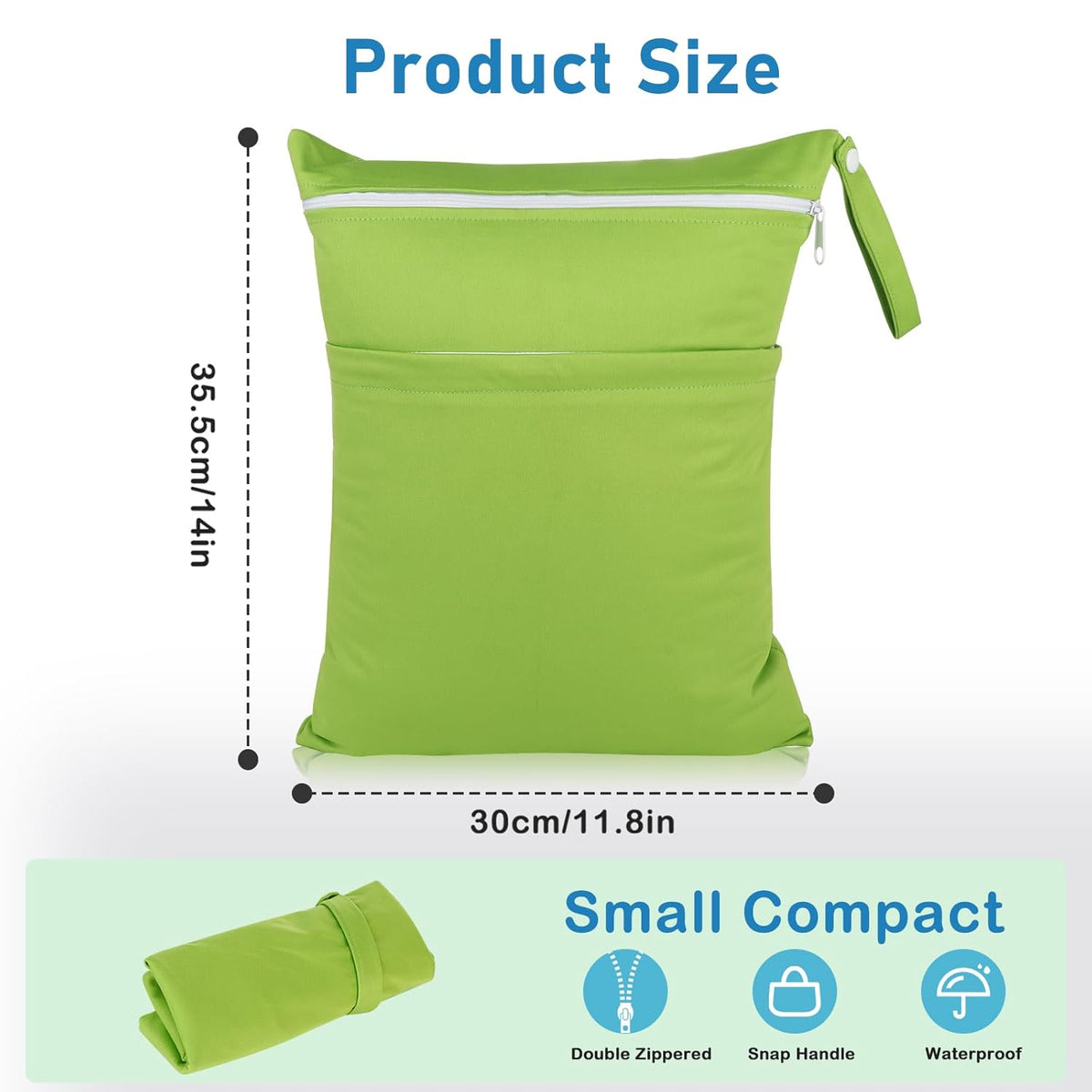 Baby Cloth Diaper Wet/Dry Bags, 2 Pack With Two Zippered Pockets, Waterproof Washable Reusable for Travel, Beach, Pool, Gym, Swimsuits or Wet Clothes, L0113