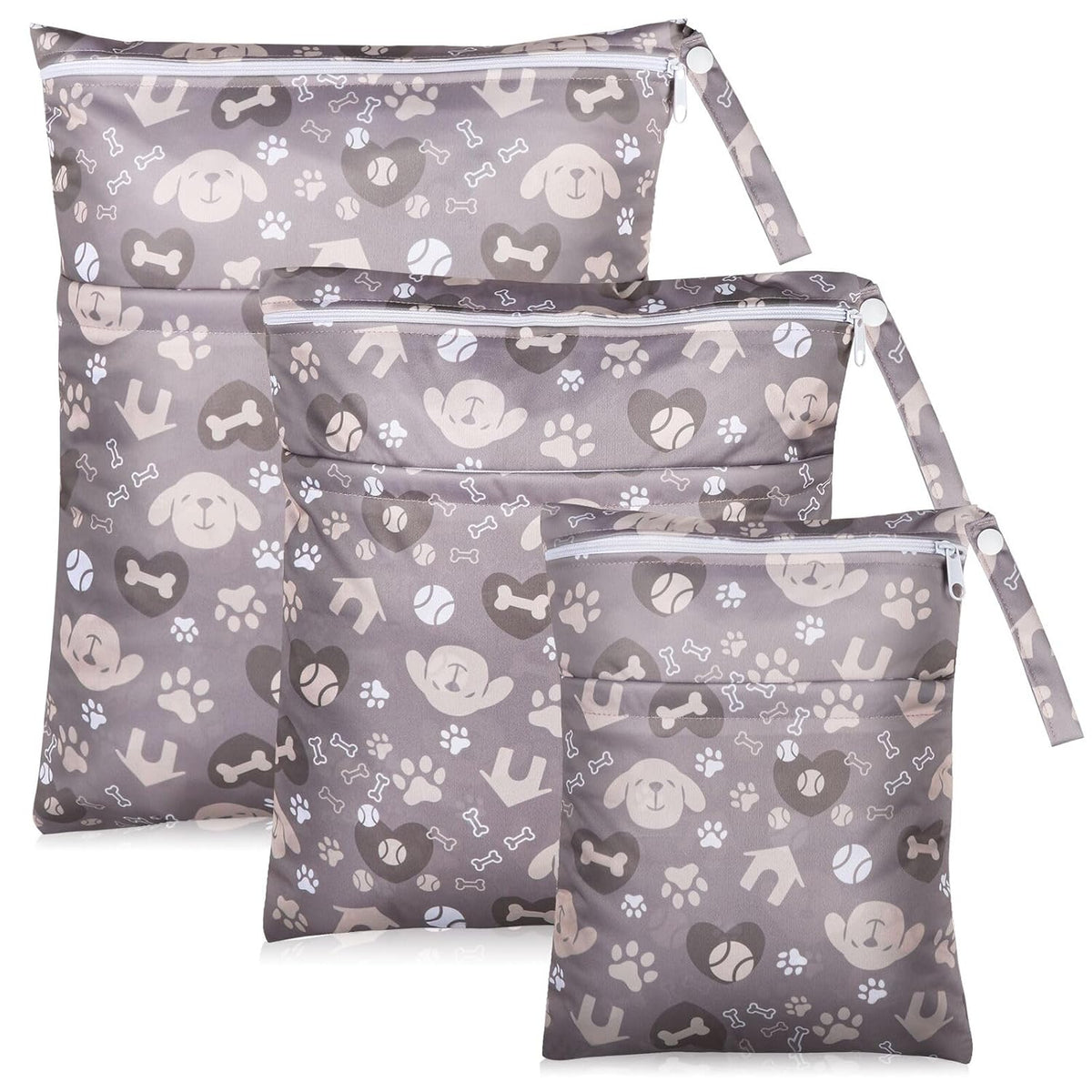 Baby Cloth Diaper Wet/Dry Bags, 2 Pack With Two Zippered Pockets, Waterproof Washable Reusable for Travel, Beach, Pool, Gym, Swimsuits or Wet Clothes, L0113