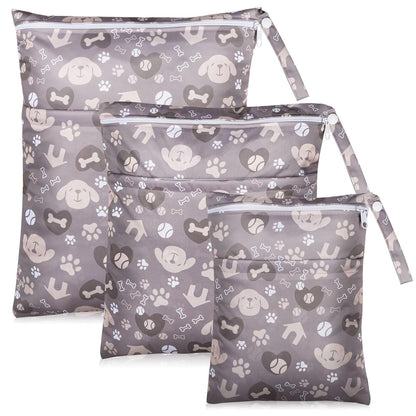 Baby Cloth Diaper Wet/Dry Bags, 2 Pack With Two Zippered Pockets, Waterproof Washable Reusable for Travel, Beach, Pool, Gym, Swimsuits or Wet Clothes, L0113