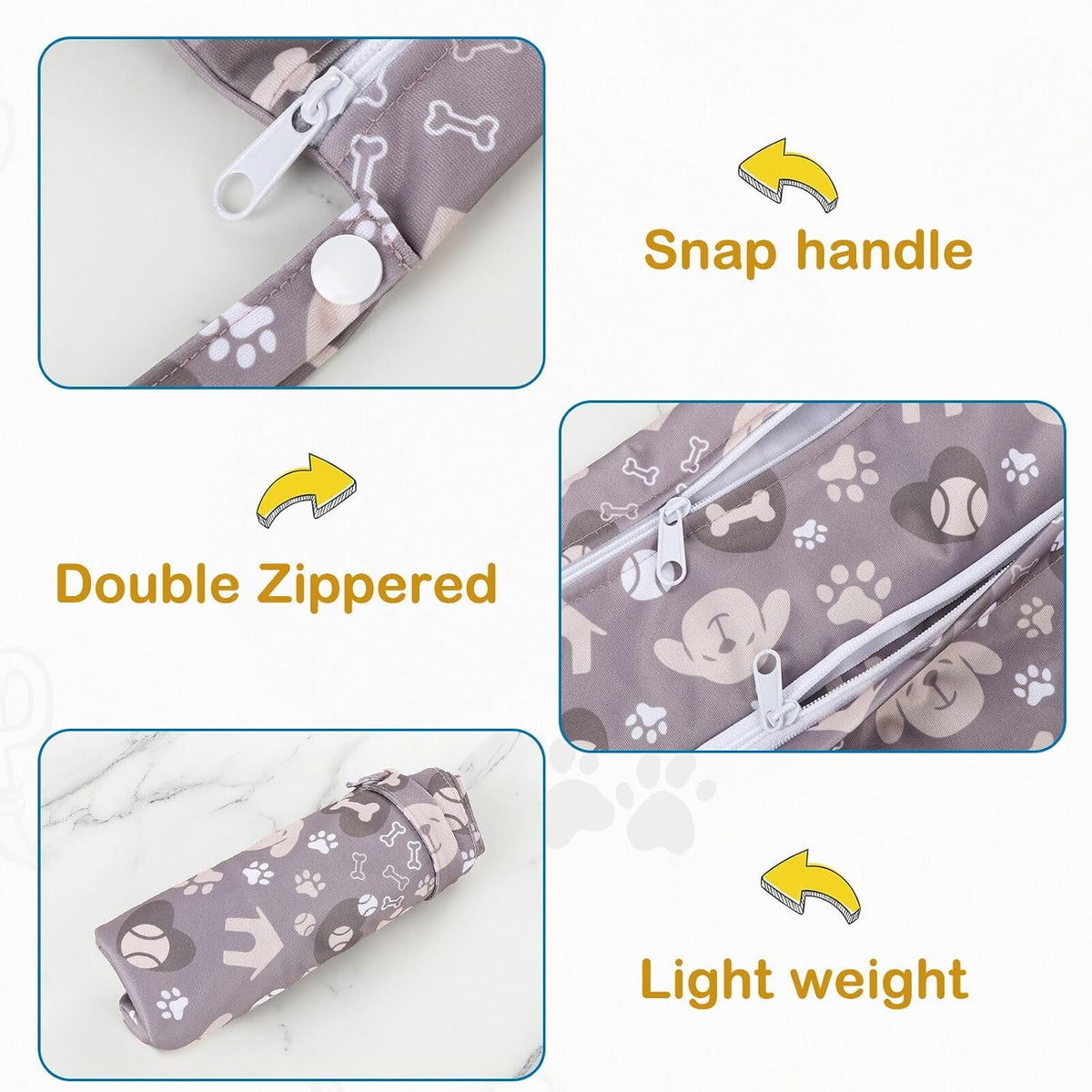 Baby Cloth Diaper Wet/Dry Bags, 2 Pack With Two Zippered Pockets, Waterproof Washable Reusable for Travel, Beach, Pool, Gym, Swimsuits or Wet Clothes, L0113