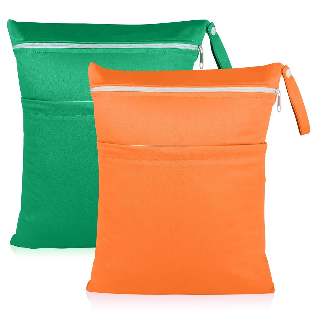 Baby Cloth Diaper Wet/Dry Bags, 2 Pack With Two Zippered Pockets, Waterproof Washable Reusable for Travel, Beach, Pool, Gym, Swimsuits or Wet Clothes, L0113