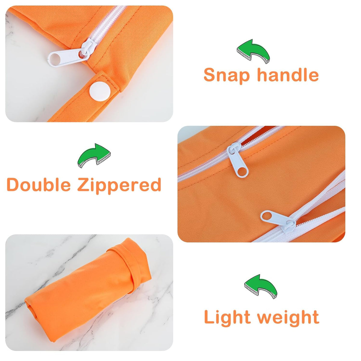 Baby Cloth Diaper Wet/Dry Bags, 2 Pack With Two Zippered Pockets, Waterproof Washable Reusable for Travel, Beach, Pool, Gym, Swimsuits or Wet Clothes, L0113