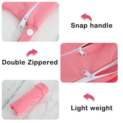 Baby Cloth Diaper Wet/Dry Bags, 2 Pack With Two Zippered Pockets, Waterproof Washable Reusable for Travel, Beach, Pool, Gym, Swimsuits or Wet Clothes, L0113