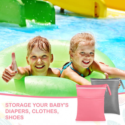 Baby Cloth Diaper Wet/Dry Bags, 2 Pack With Two Zippered Pockets, Waterproof Washable Reusable for Travel, Beach, Pool, Gym, Swimsuits or Wet Clothes, L0113