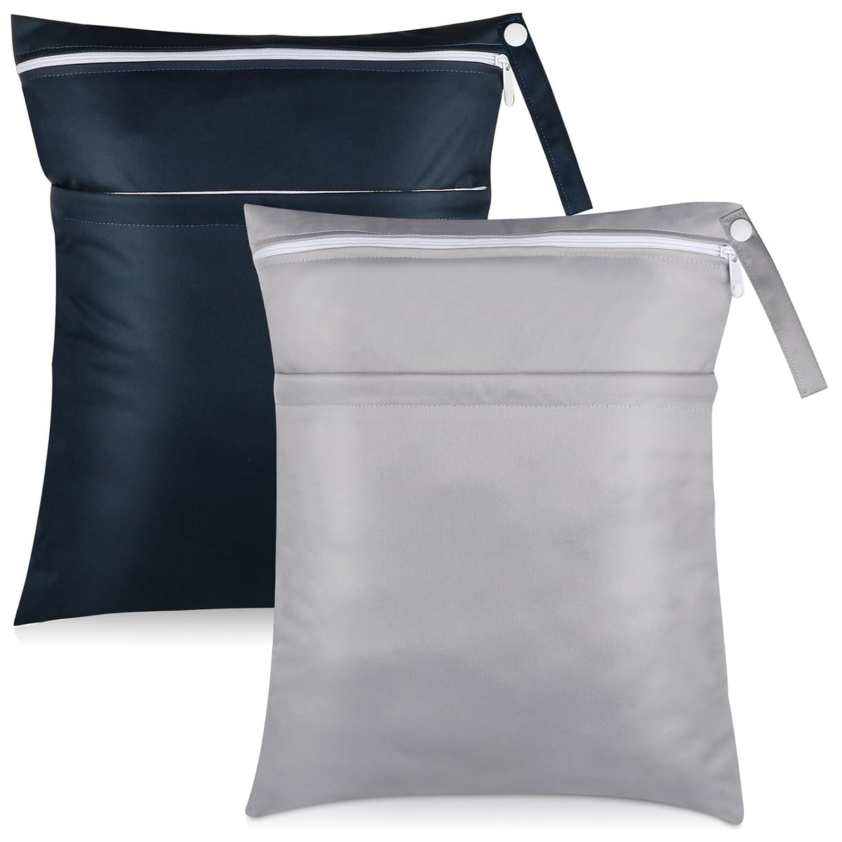 Baby Cloth Diaper Wet/Dry Bags, 2 Pack With Two Zippered Pockets, Waterproof Washable Reusable for Travel, Beach, Pool, Gym, Swimsuits or Wet Clothes, L0113