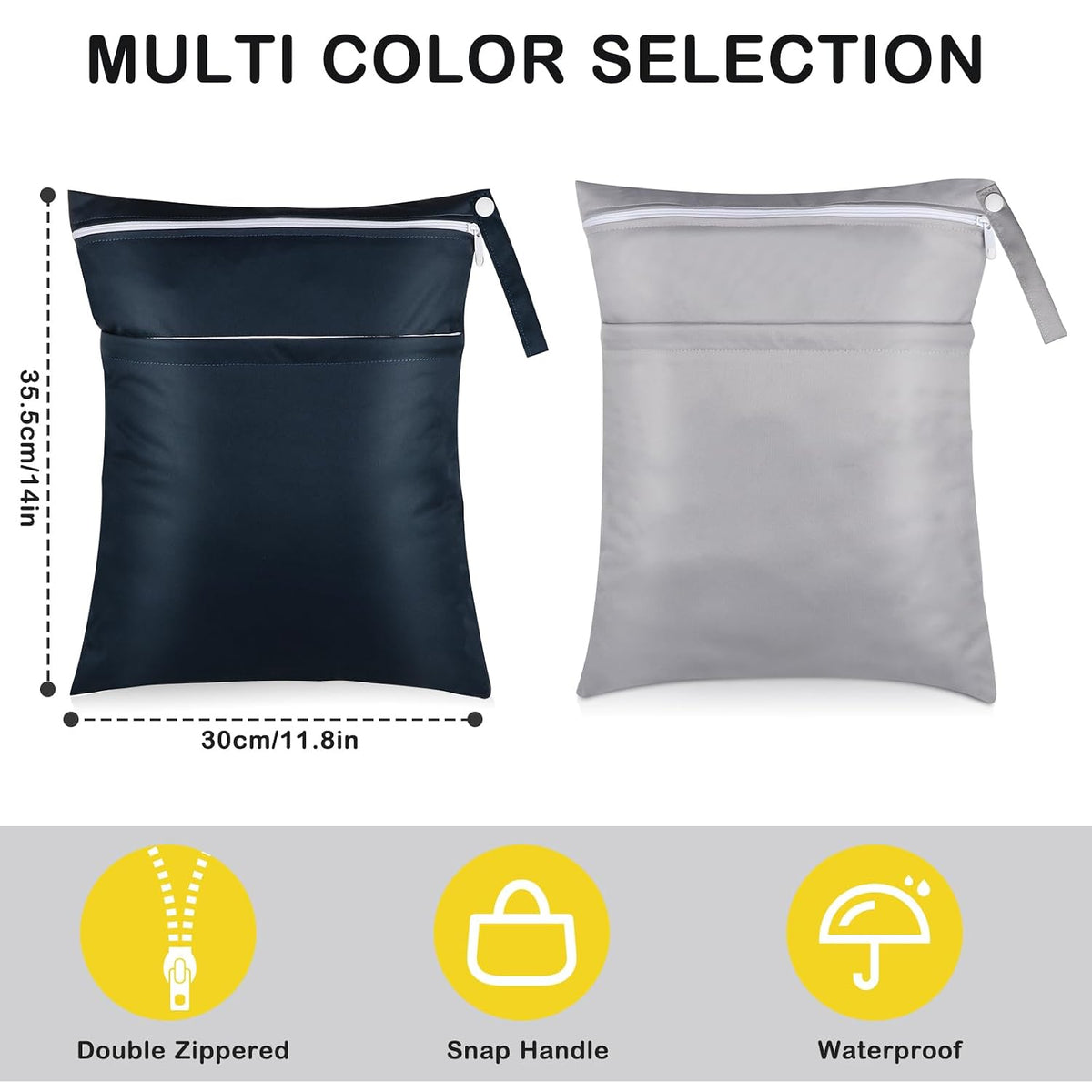 Baby Cloth Diaper Wet/Dry Bags, 2 Pack With Two Zippered Pockets, Waterproof Washable Reusable for Travel, Beach, Pool, Gym, Swimsuits or Wet Clothes, L0113