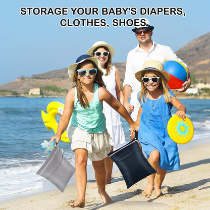 Baby Cloth Diaper Wet/Dry Bags, 2 Pack With Two Zippered Pockets, Waterproof Washable Reusable for Travel, Beach, Pool, Gym, Swimsuits or Wet Clothes, L0113