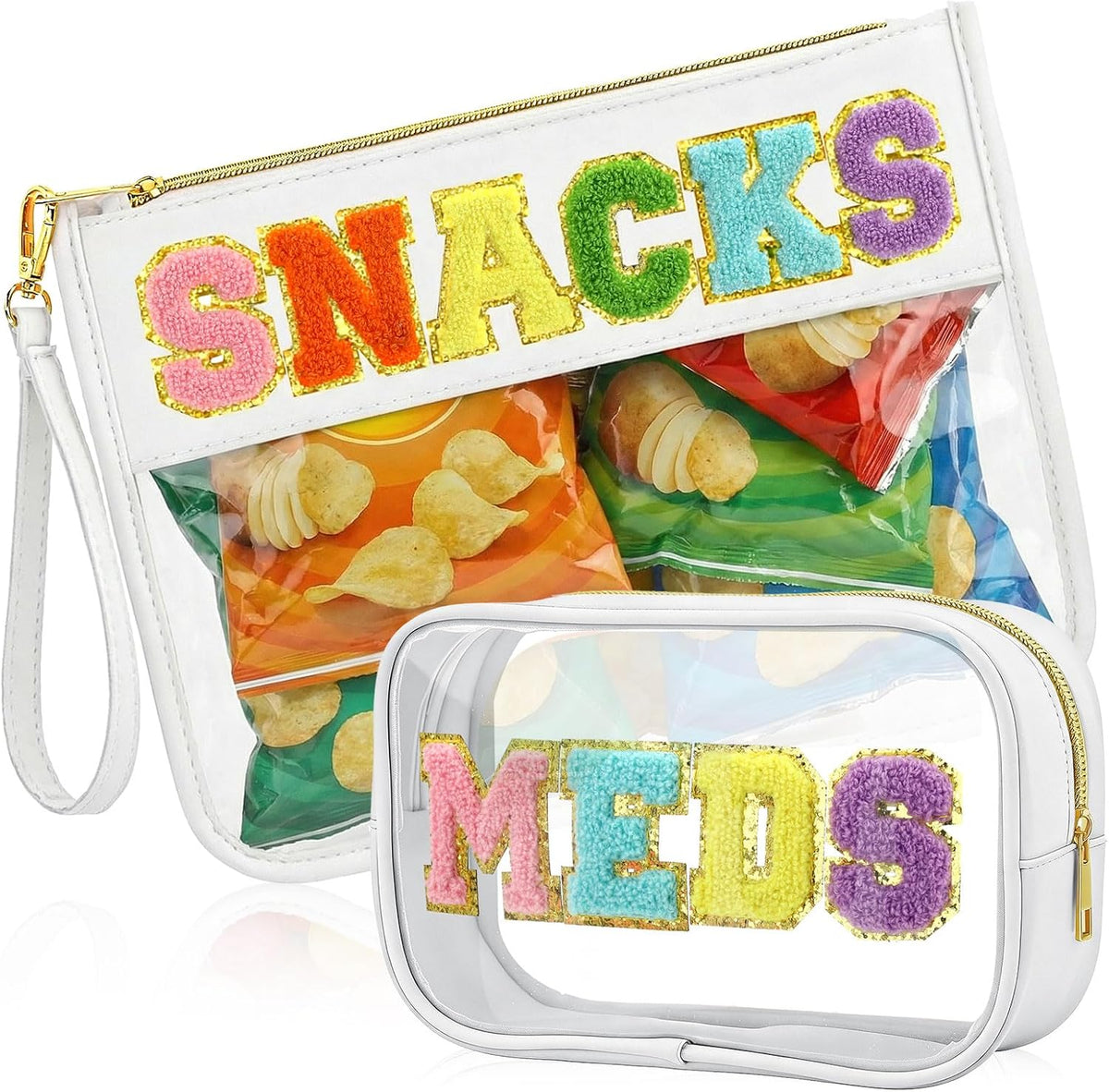 2 Pcs Chenille Letter Clear Makeup Bag Waterproof Nylon Cosmetic Bag Tsa Approved Toiletry Pouch, Nylon Cosmetic Pouch for Travel Gym Beach(Pink,Beach Sun)