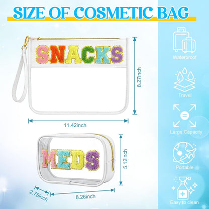 2 Pcs Chenille Letter Clear Makeup Bag Waterproof Nylon Cosmetic Bag Tsa Approved Toiletry Pouch, Nylon Cosmetic Pouch for Travel Gym Beach(Pink,Beach Sun)