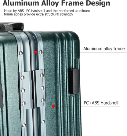 PC Hardside Carry On Luggage, Aluminum Frame, TSA Lock, Cup Holder | USB port, phone holder and spinner wheels keep essentials reachable for airport and business trips