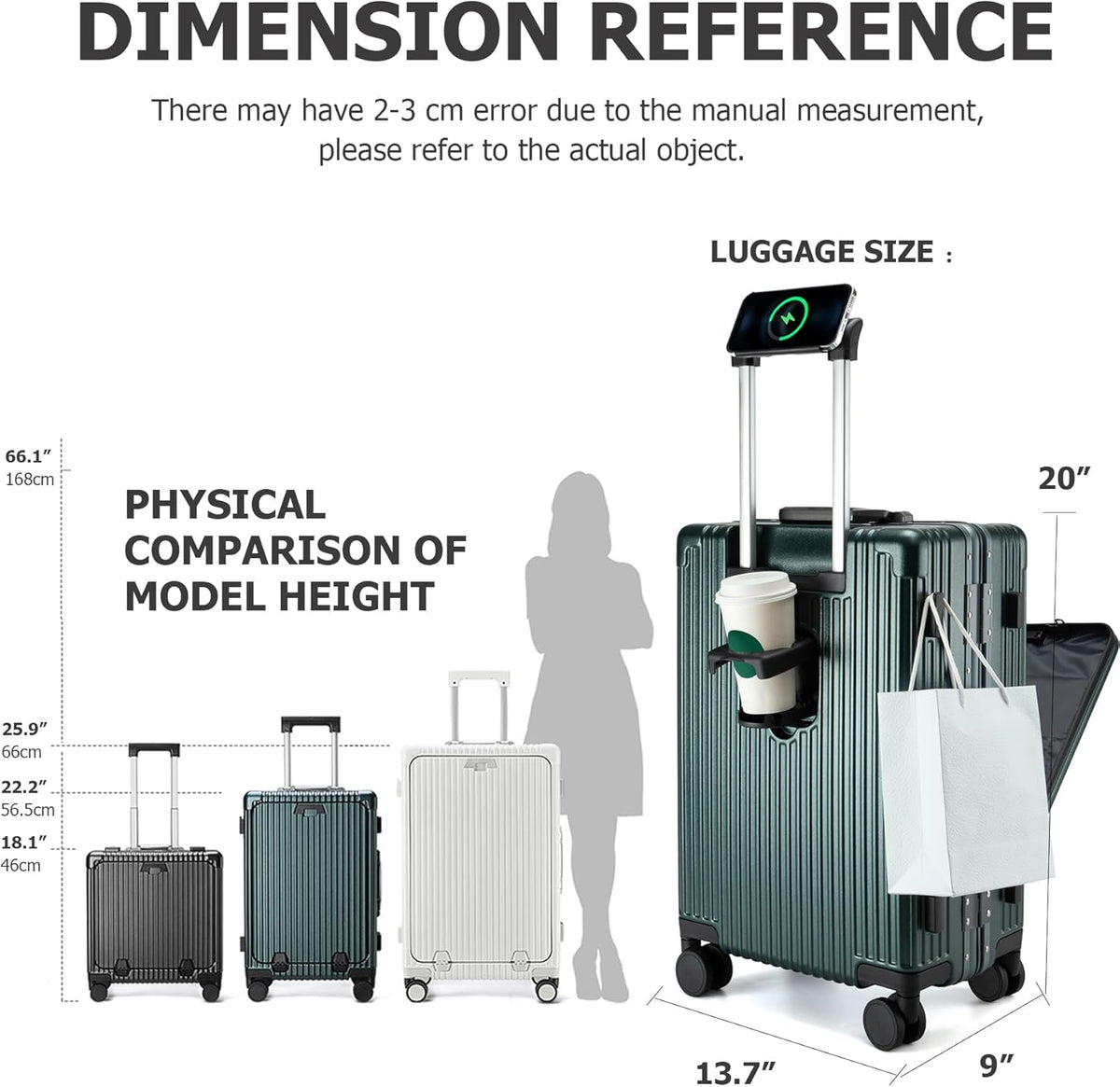 PC Hardside Carry On Luggage, Aluminum Frame, TSA Lock, Cup Holder | USB port, phone holder and spinner wheels keep essentials reachable for airport and business trips