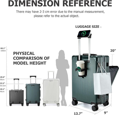 PC Hardside Carry On Luggage, Aluminum Frame, TSA Lock, Cup Holder | USB port, phone holder and spinner wheels keep essentials reachable for airport and business trips