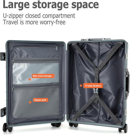 PC Hardside Carry On Luggage, Aluminum Frame, TSA Lock, Cup Holder | USB port, phone holder and spinner wheels keep essentials reachable for airport and business trips