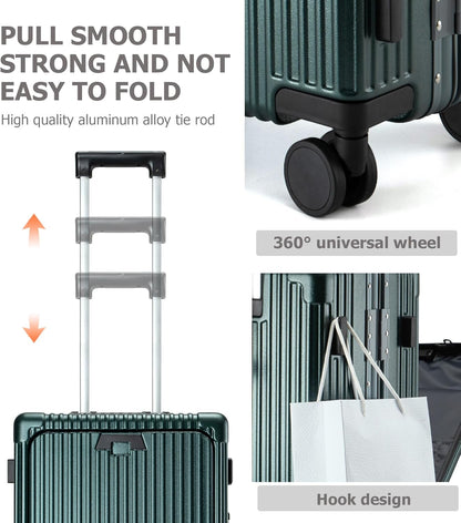 PC Hardside Carry On Luggage, Aluminum Frame, TSA Lock, Cup Holder | USB port, phone holder and spinner wheels keep essentials reachable for airport and business trips