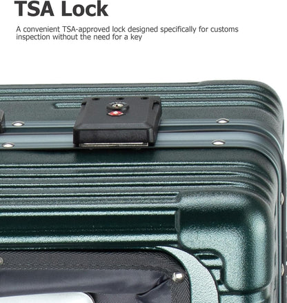 PC Hardside Carry On Luggage, Aluminum Frame, TSA Lock, Cup Holder | USB port, phone holder and spinner wheels keep essentials reachable for airport and business trips