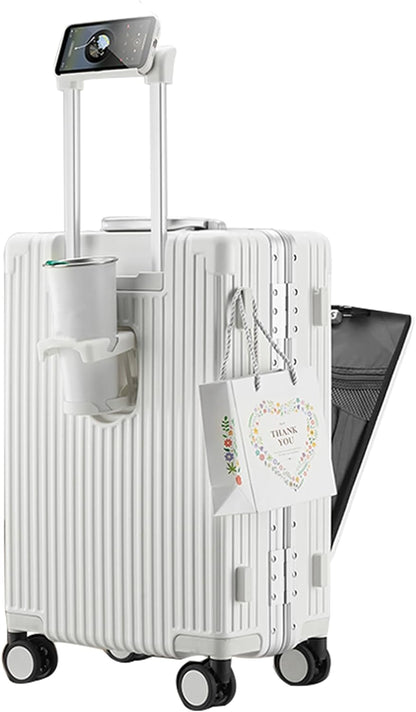PC Hardside Carry On Luggage, Aluminum Frame, TSA Lock, Cup Holder | USB port, phone holder and spinner wheels keep essentials reachable for airport and business trips