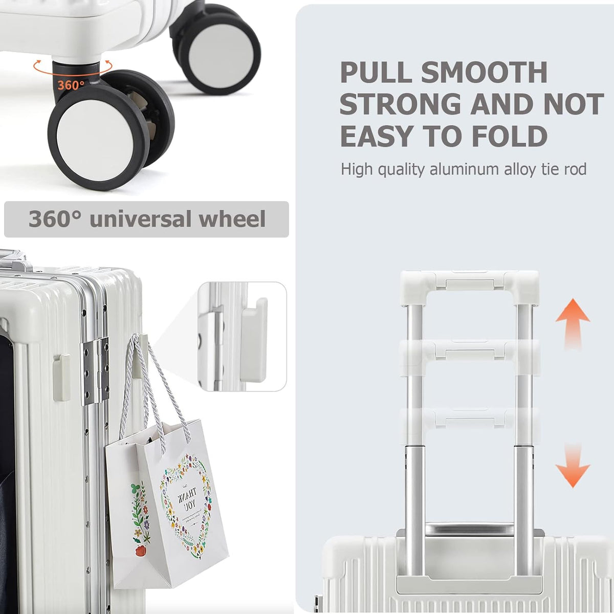 PC Hardside Carry On Luggage, Aluminum Frame, TSA Lock, Cup Holder | USB port, phone holder and spinner wheels keep essentials reachable for airport and business trips