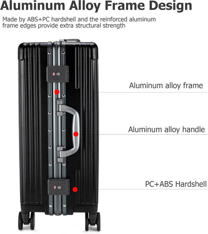 PC Hardside Carry On Luggage, Aluminum Frame, TSA Lock, Cup Holder | USB port, phone holder and spinner wheels keep essentials reachable for airport and business trips