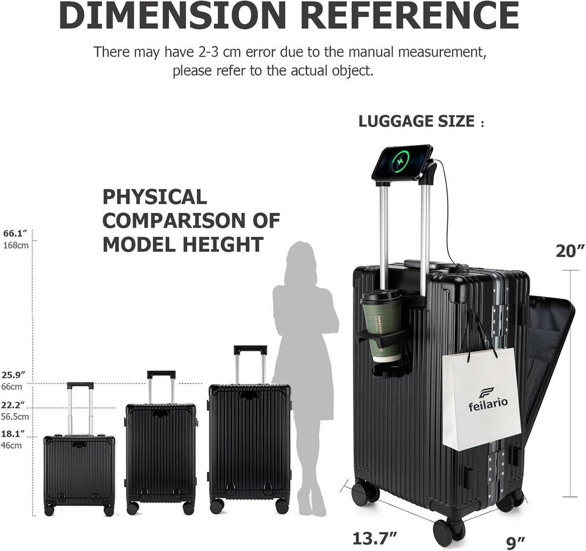 PC Hardside Carry On Luggage, Aluminum Frame, TSA Lock, Cup Holder | USB port, phone holder and spinner wheels keep essentials reachable for airport and business trips