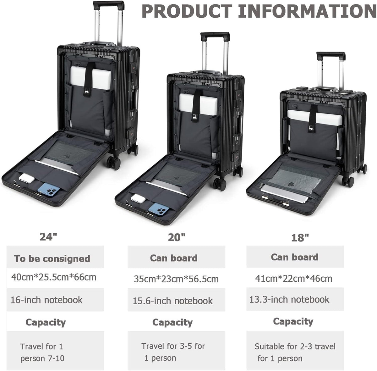 PC Hardside Carry On Luggage, Aluminum Frame, TSA Lock, Cup Holder | USB port, phone holder and spinner wheels keep essentials reachable for airport and business trips