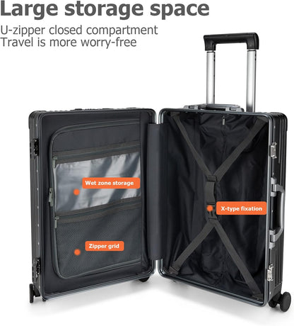 PC Hardside Carry On Luggage, Aluminum Frame, TSA Lock, Cup Holder | USB port, phone holder and spinner wheels keep essentials reachable for airport and business trips