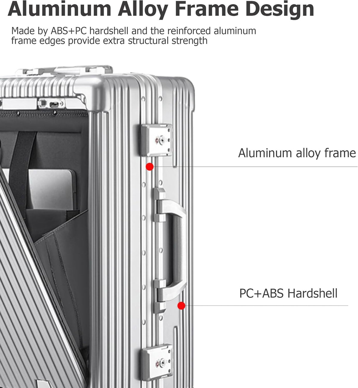 PC Hardside Carry On Luggage, Aluminum Frame, TSA Lock, Cup Holder | USB port, phone holder and spinner wheels keep essentials reachable for airport and business trips