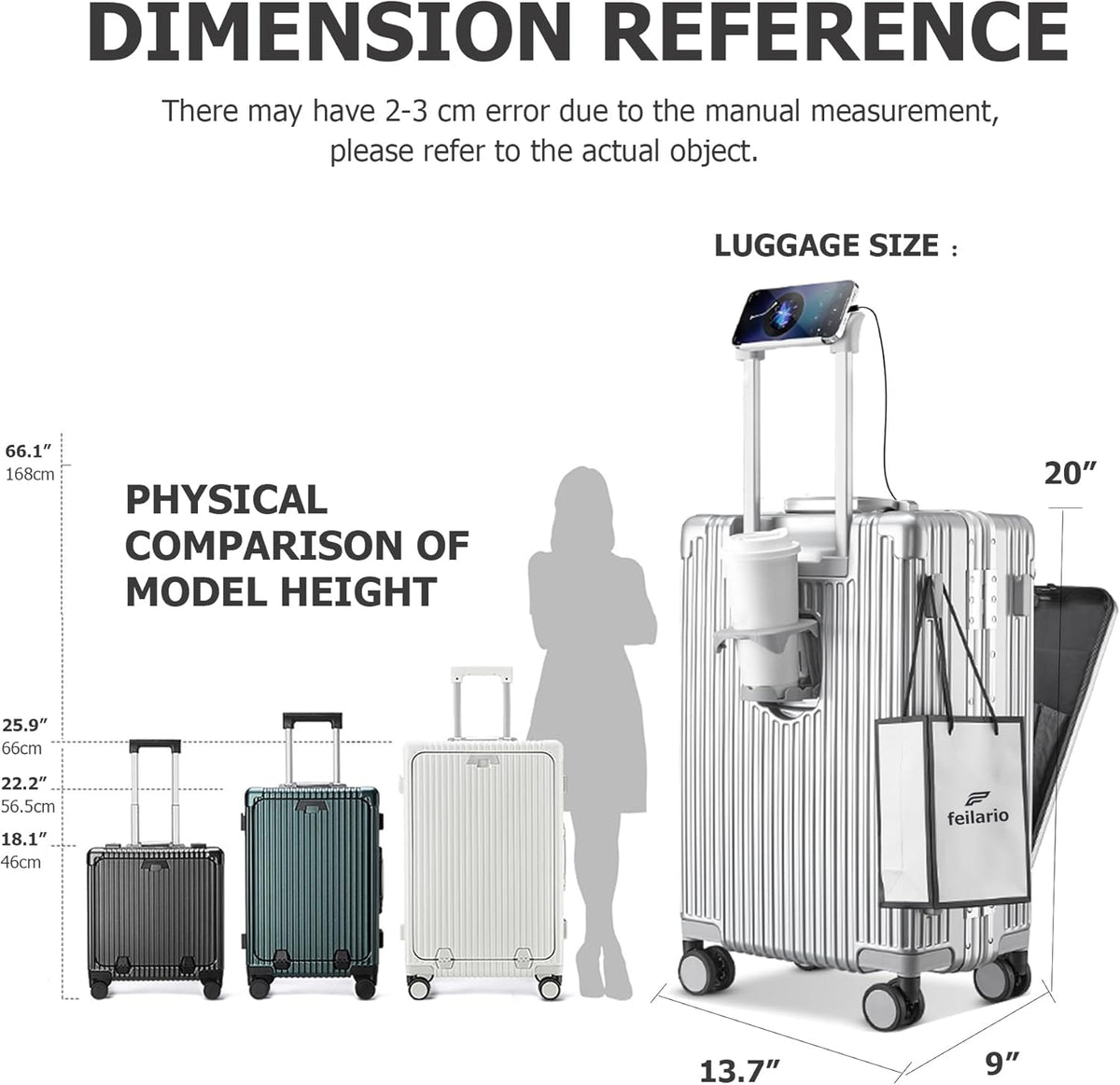 PC Hardside Carry On Luggage, Aluminum Frame, TSA Lock, Cup Holder | USB port, phone holder and spinner wheels keep essentials reachable for airport and business trips