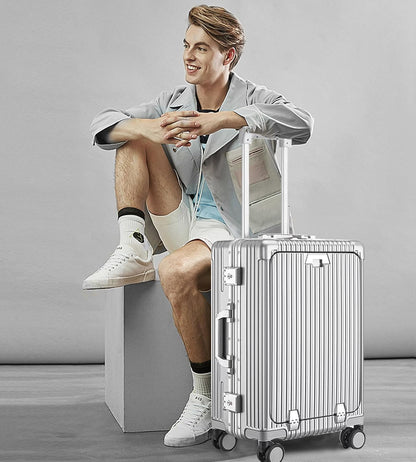 PC Hardside Carry On Luggage, Aluminum Frame, TSA Lock, Cup Holder | USB port, phone holder and spinner wheels keep essentials reachable for airport and business trips