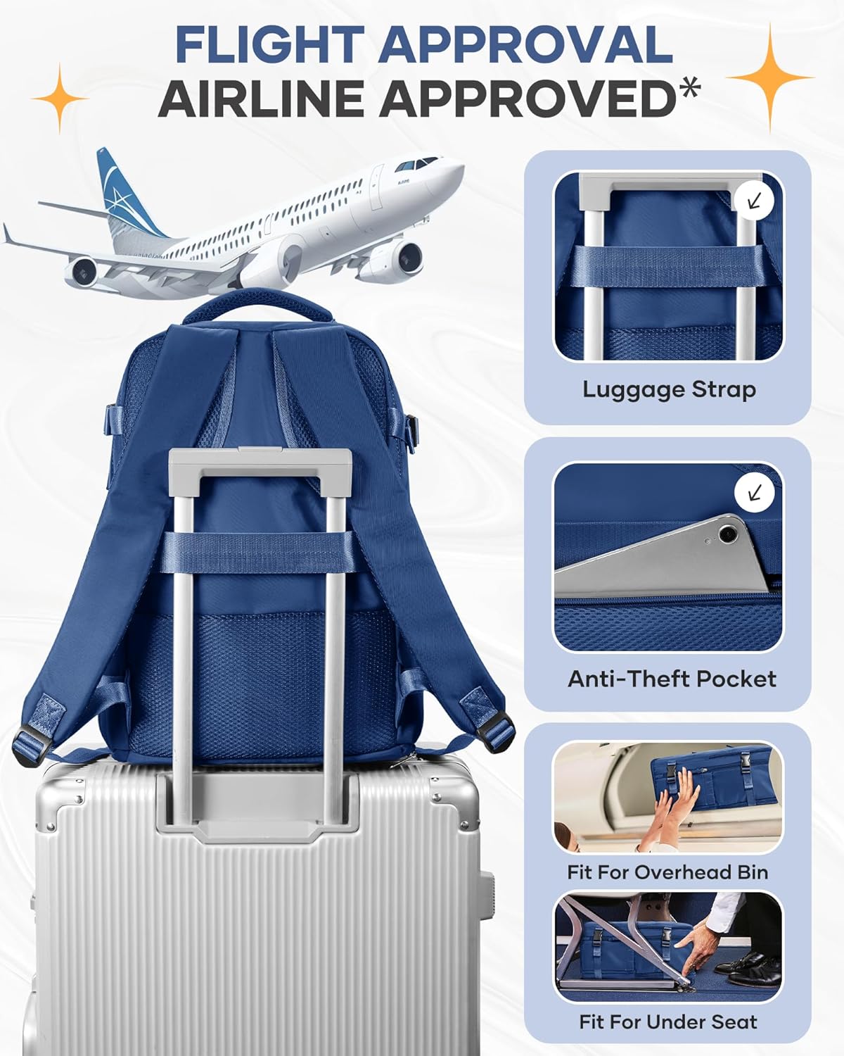 Travel Backpack Carry On Backpack Personal Item Travel Bag Mochila De Viaje Carry On Backpack For Airplanes Traveling Backpack For Women Gym Backpacks College Backpacks Sapphire Blue - Colors B